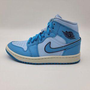 NEW Nike Air Jordan 1 Mid SE UNC Ice Blue Black White Shoes